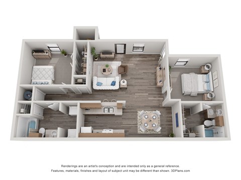 Floor plan for 2 beds, 2 baths, 908 sqft